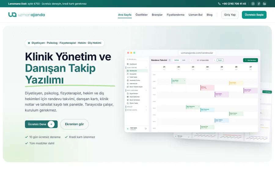 UzmanAjanda tanıtım sitesi