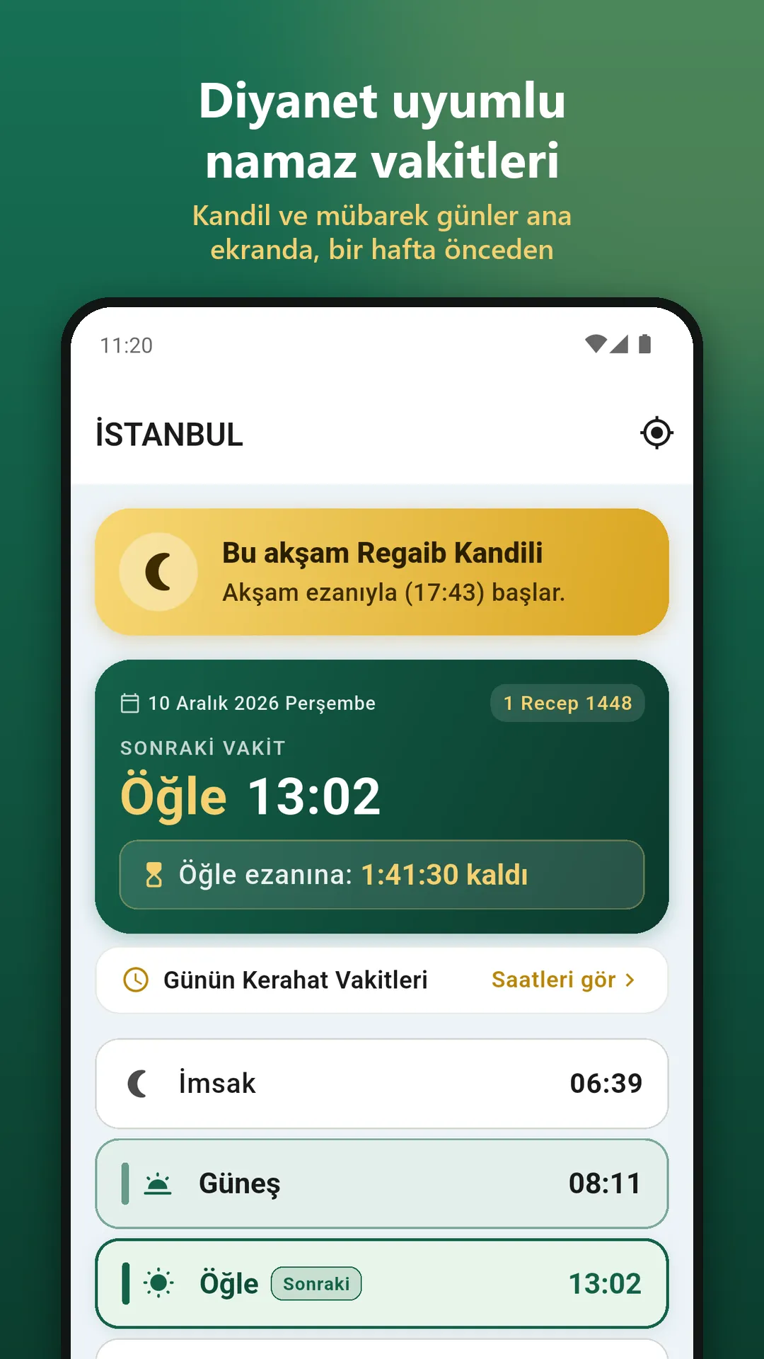 Vakitane uygulaması ana ekranı