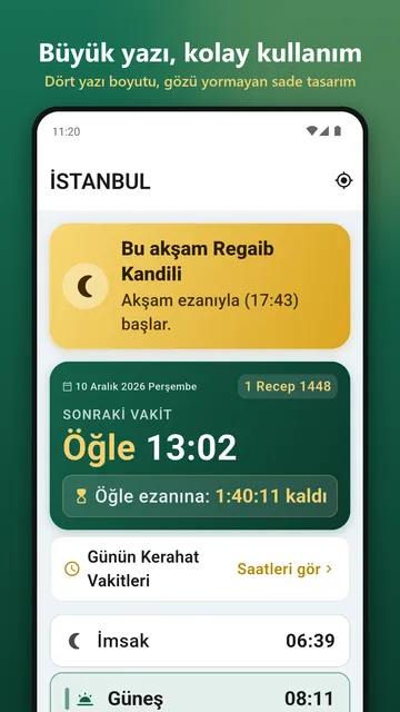 Vakitane büyük yazı boyutu seçenekleri